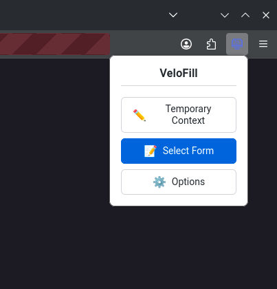 VeloFill icon visible in the browser toolbar after install