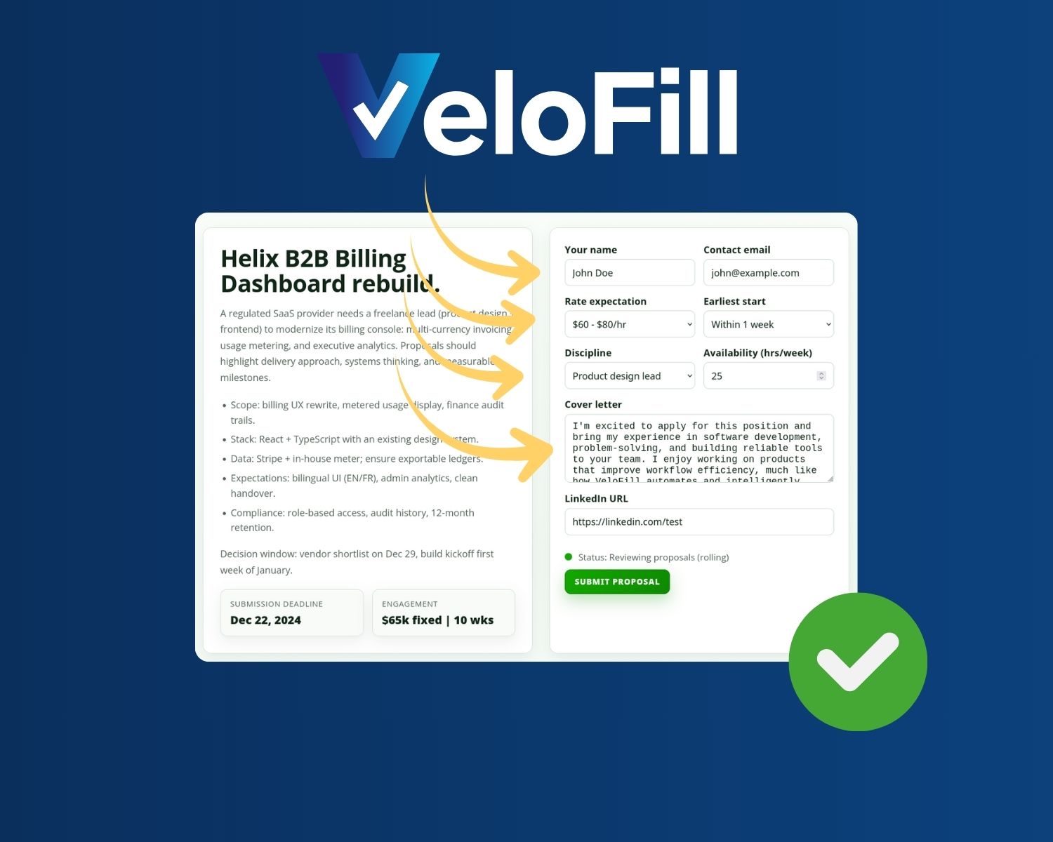 Upwork proposal automation with VeloFill browser extension