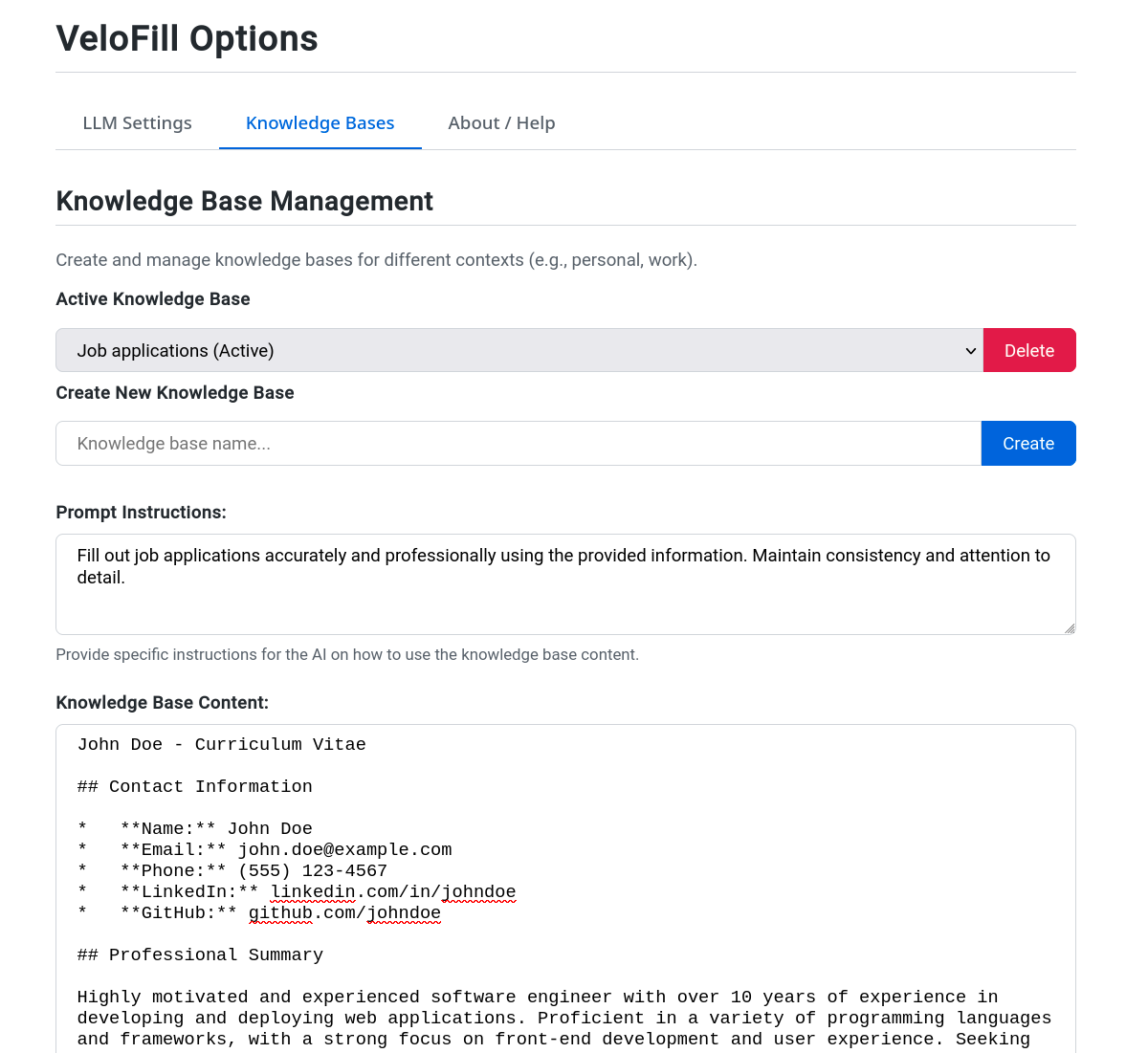 Manage VeloFill Knowledge Bases