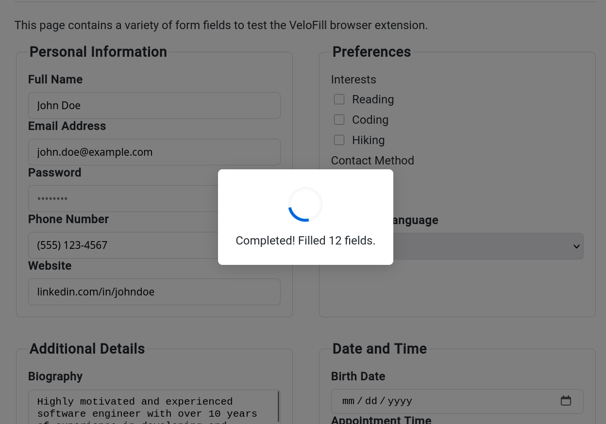 VeloFill Analysing Form with AI